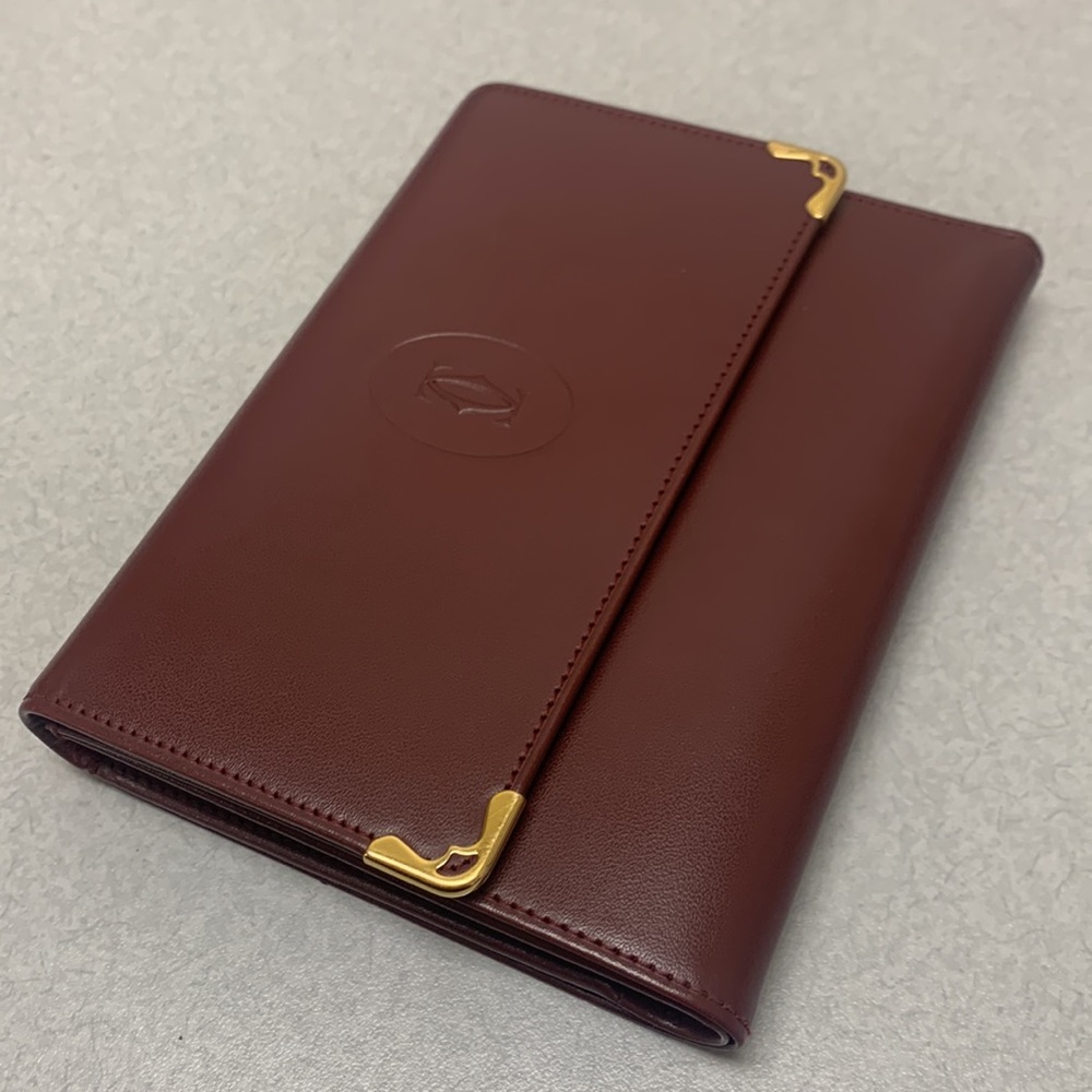 Sold❌AUTHENTIC MUST DE CARTIER TRI-FOLD FRENCH STYLE WALLET BORDEAUX LEATHER - Picture 5 of 17